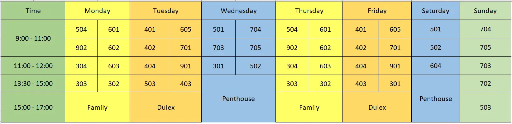 Housekeeping schedule